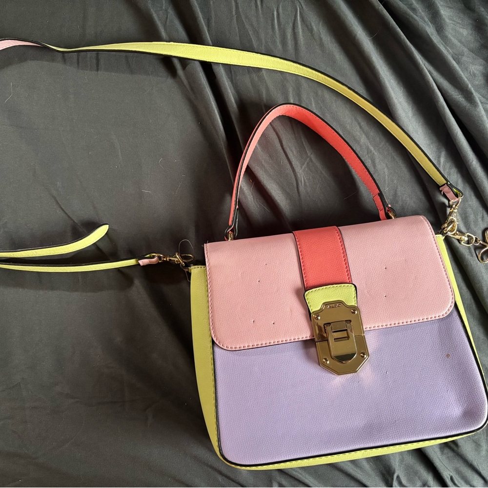 Aldo Pink and Purple Satchel with Lime Accents